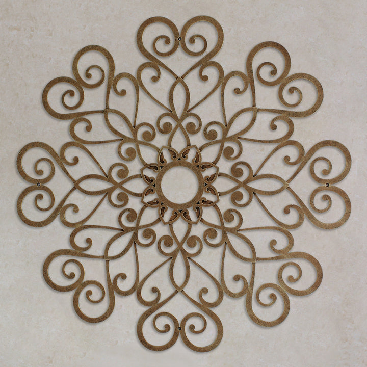 Contemporary decorative metal ceiling medallion, painted in an antique bronze finish