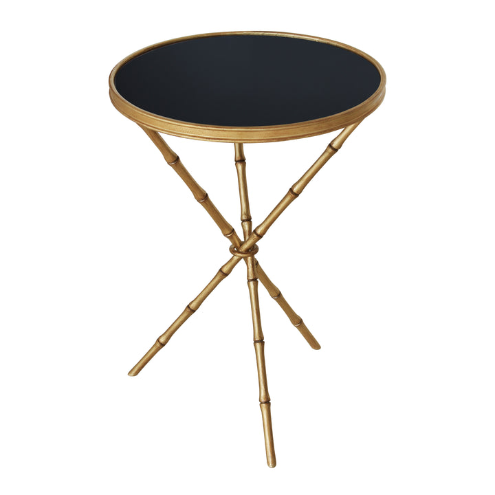  Front View of Myra Side Table with Black Glass Top on White Background