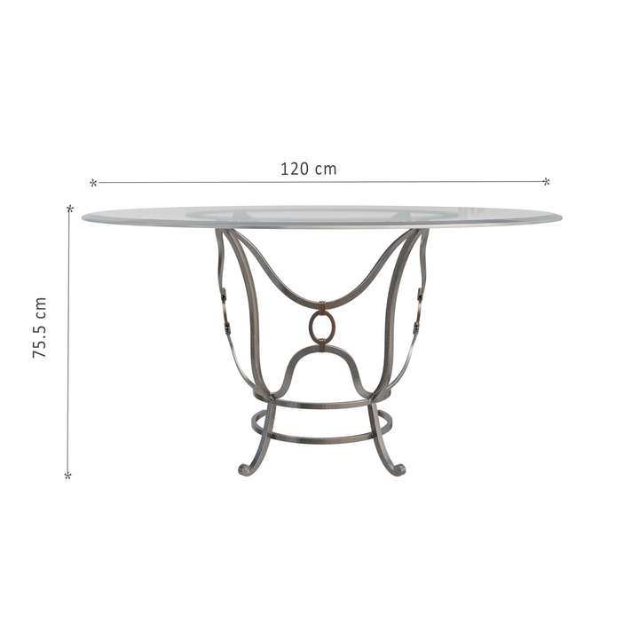 Contemporary Hala Entrance Table with Steel Frame and Glass Surface, Showing Dimensions