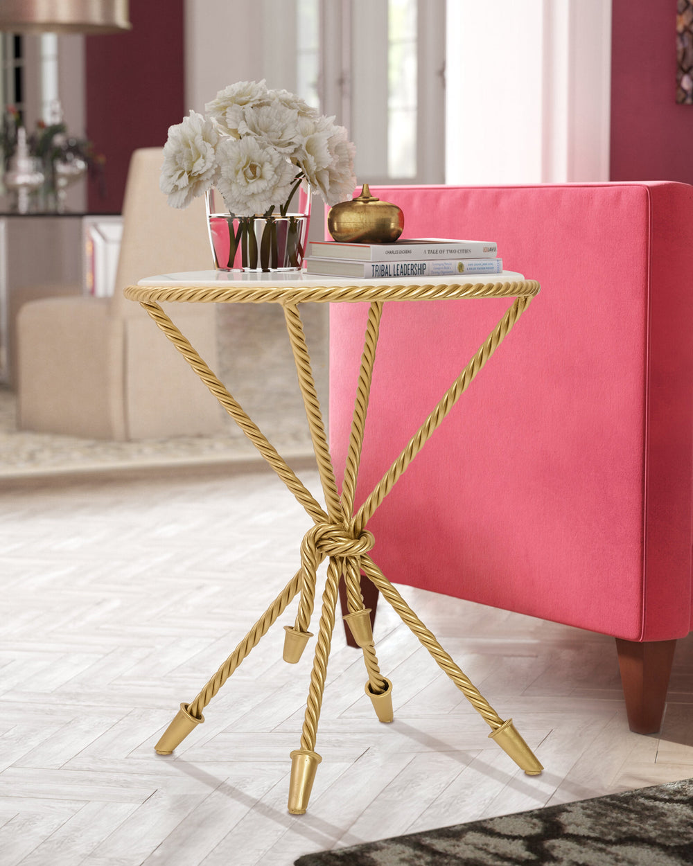 Cordelia end table marble top gold color