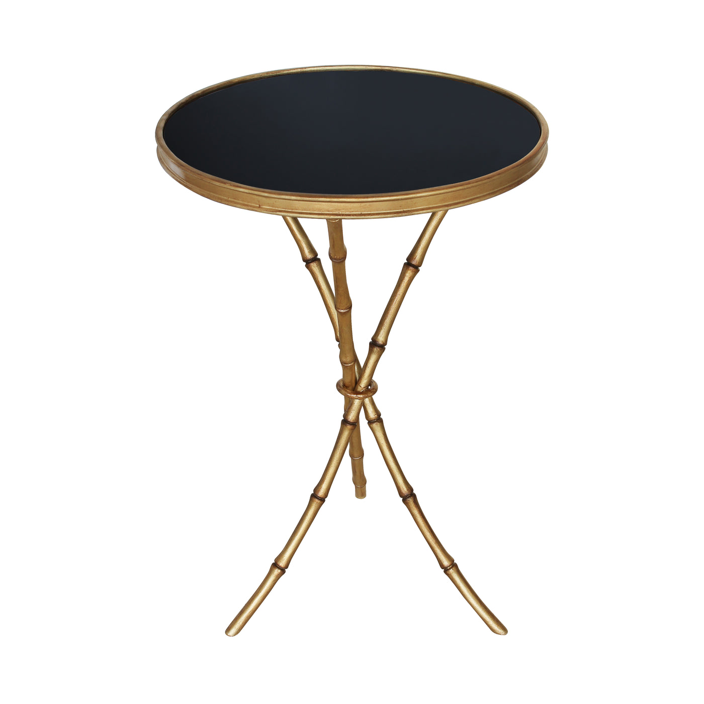 Accent table with golden bamboo legs and back painted glass top