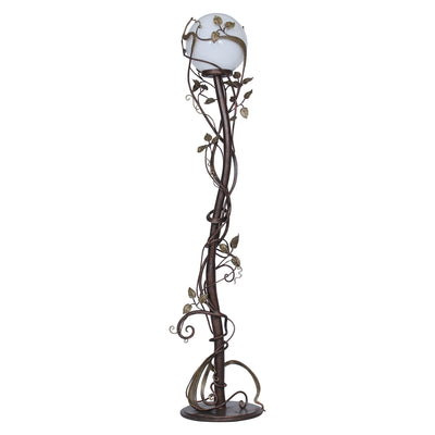 A luxurious metal decorative floor lamp made up of stems and leaves, painted in an antique bronze finish