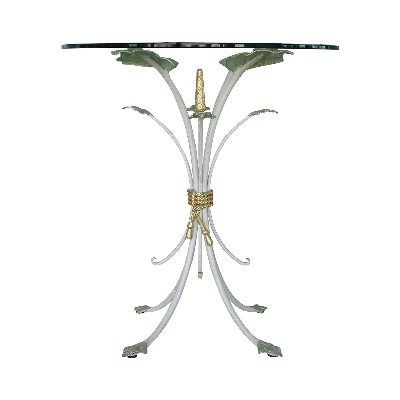 Frontal view of an eclectic end table inspired by nature
