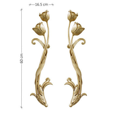 Pair of decorative pull handles inspired by tulips including dimensions